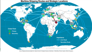 Map of maritime shipping routes and strategic locations