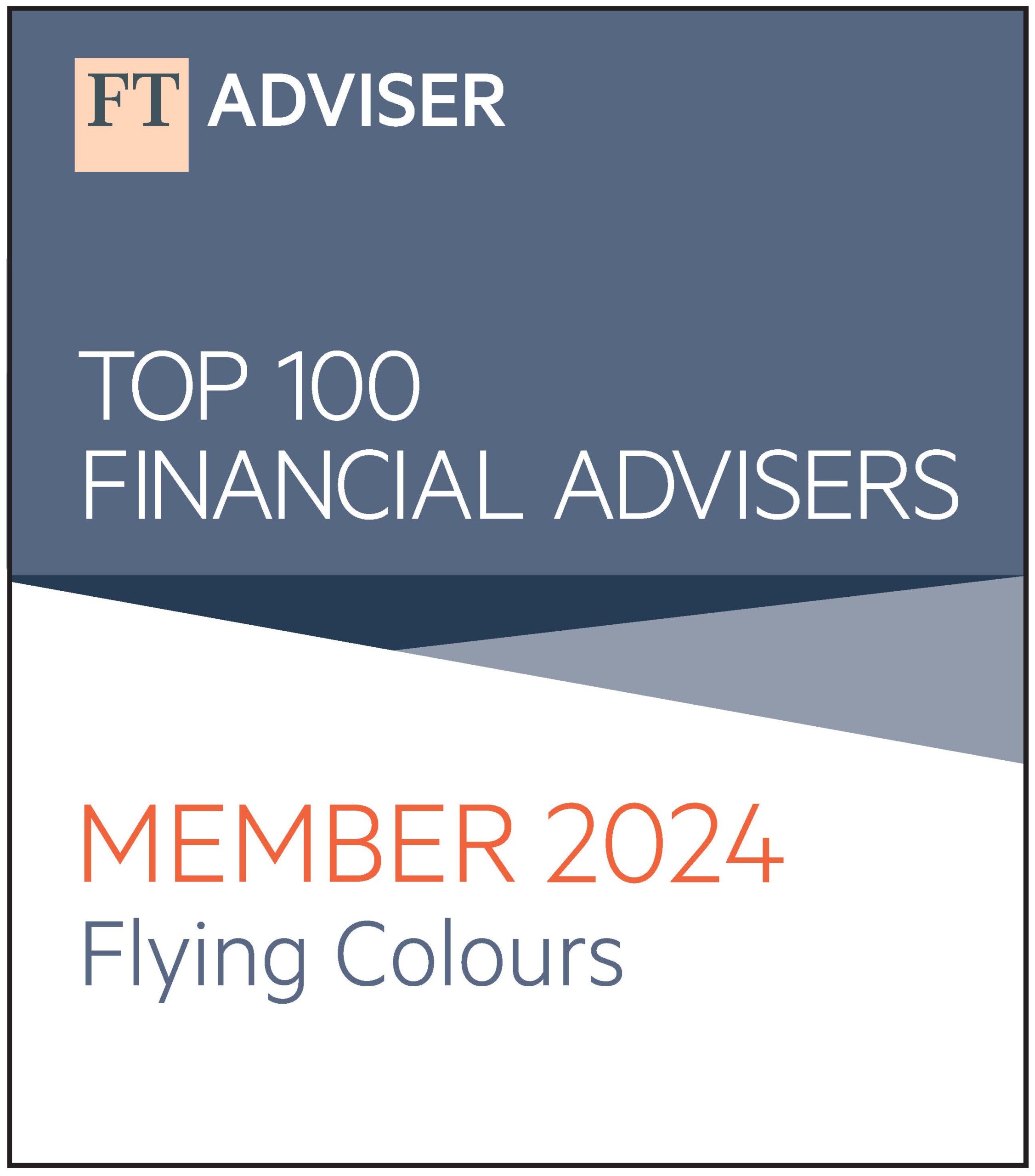 FT Adviser Top 100 Award logo 2024 - Flying Colours