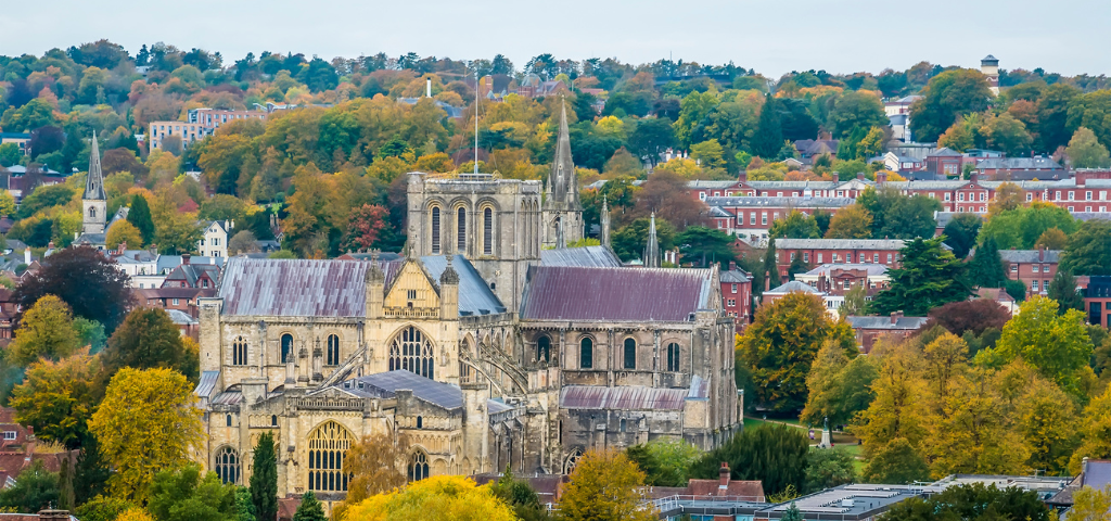 A photo of Winchester cathedral, in Winchester UK, which has made our list of the seven best cities to retire in.